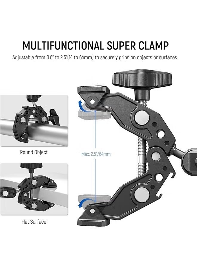 نيوير مشبك NEEWER Super Clamp مع ذراع سحرية مزدوجة الرأس مقاس 3 بوصات، حذاء بارد، خيوط 1/4 بوصة، محول تثبيت الهاتف/كاميرا الحركة لحامل ثلاثي القوائم على المكتب، قضبان جيمبال متقاطعة متوافقة مع SmallRig GoPro DJI، ST83 - Image 4